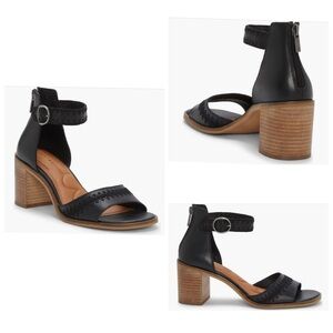 NWT Lucky Brand Summer Haze Shivona Black Leather Block Heel  Sandals